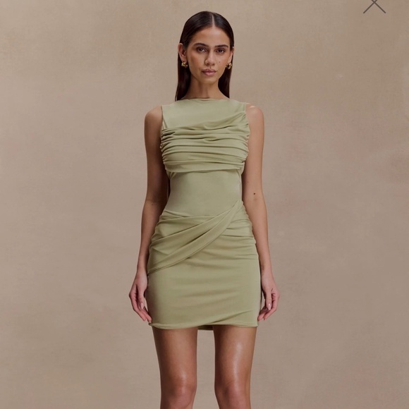 Meshki Slinky Drape Mini Dress - Sage (medium) - Picture 1 of 8